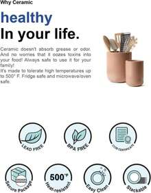 LE TAUCI Utensil Holder, 7.3"+5.4" Ceramic Kitchen Utensil Holder For Countertop, Large Cooking Utensil Crocks For Kitchen Counter, Modern Utensil Organizer For Spatula, Set Of 2, Dusty Pink - ColorB - View 7