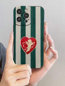 New Striped Cupid Pattern Phone Case, Anti-Fall Anti-Scratch Anti-Fingerprint Black TPU Soft Shell, Camera Lens Protection Compatible With Samsung, Apple, Redmi, OPPO, VIVO Protective Cover - Black - View 7