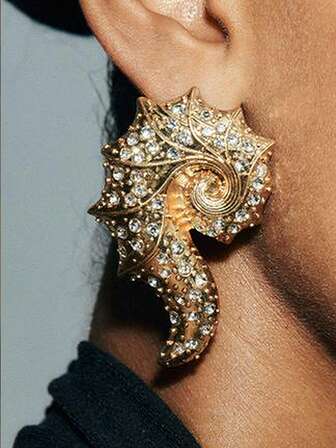 ZAA Tuğla ve Taş Desenli Deniz Kabuğu Küpeler, Bohem Tarzı, Okyanus Serinliği, Hafif Lüks, Üst Düzey Tasarım, Zirkon Taşlarla Süslenmiş Abartılı Alaşım, Kadınlar İçin Eşsiz Deniz Kabuğu Küpeler