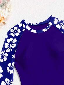 2pcs/Set Long Sleeve Rash Guard & Swim Trunks, Protective Swimwear Vacation Beach Summer - Multicolor - View 5