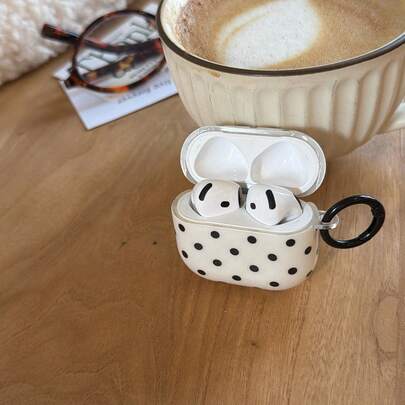 Minimalist Black & White Polka Dot With Ring Earphone Case Compatible With AirPods Pro 2, Cute Apple 4 Minimalist 3 New 1/2 Generation Earphone Case For Women
