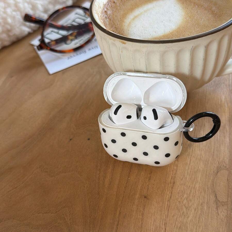 Minimalist Black & White Polka Dot With Ring Earphone Case Compatible With AirPods Pro 2, Cute Apple 4 Minimalist 3 New 1/2 Generation Earphone Case For Women