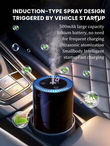 1 Set High-Value Black Car Humidifier & Essential Oil Diffuser With 6 Essential Oils, Fine Mist For Long-Lasting Fragrance, USB Ultrasonic Atomization, And Built-In LED Ambient Lighting. Compact And Portable, It's An Ideal Gift. Essential Oil Sets Available: (1 Oil Bottle + 1 Diffuser / 2 Oil Bottles + 1 Diffuser / 1 Oil Bottle). - A - View 3