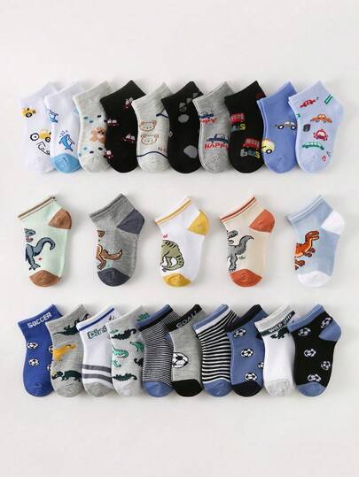 12 Pairs Kids/Boys/Girls Socks, Campus Socks With Football/Car/Dinosaur Patterns, Breathable Comfortable Soft Casual Sports Socks, Suitable For Daily Wear, Gifts, Back To School, Campus, Sports, Classroom, New Semester, Students, Random Colors And Styles