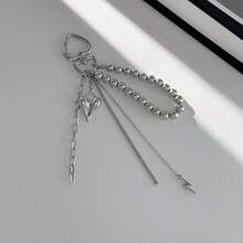 1pc Women's New Ins-Style Faux Pearl & Sequin Heart Pendant Keychain, Fashionable Unique Bag Charm - Multicolor - View 11