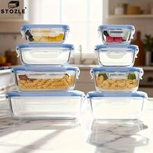 Stozle 16pcs Sealed Glass Storage Containers, Lunch Box, Microwave, Oven - Great For Salads, Fruits, Vegetables And Sandwiches, Lunch Box | Sealed Storage | Durable Glass, Storage Containers (8 Lids + 8 Containers) - 16pcs 藍色(8個蓋子+8個容器) - 查看 12