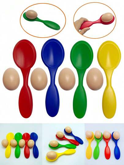 8pcs Easter Egg And Spoon Race Game Set, Carnival Egg And Spoon Relay Game For Family Activity Holiday Outdoor Yard Easter Egg Hunt Birthday Party Lawn, Easter Egg Balancing Spoon Fun Exercise Egg Balancing Spoon Balancing Running Competition Game, Birthday Party Favors, Spoon Race Game Set, Egg Relay Race, Outdoor Plastic Eggs Game