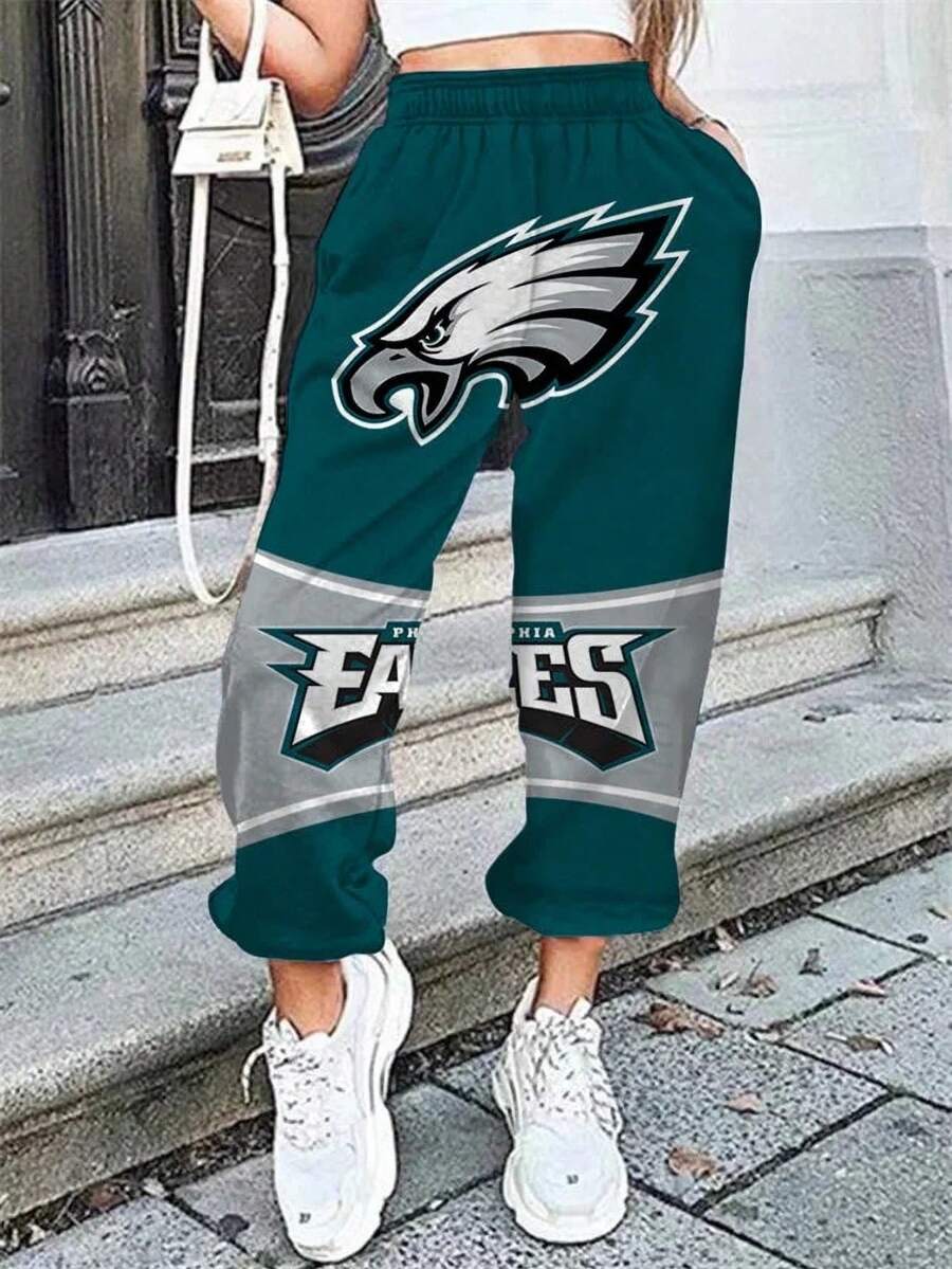 Philadel-Phia-Eagles Sweatpants Jogging , Women's Sweatpants, Men's Football Team Pants,Men's Football Match Day Style Athletic Joggers Pants With A White Drawstring Waist. - 彩色 - 查看 1
