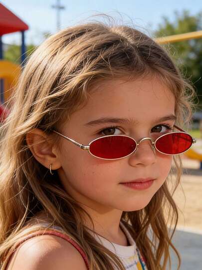 1 Pair Super Lightweight Children's Glasses, Comfortable For Boys & Girls, Fashionable For Photos, Parties, Cycling, Travel, Sports, Oval Frame, Metal Glasses