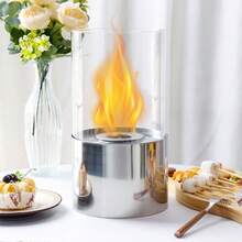 Tabletop Fire Bowl Pot 29cm High Portable Table Top Fireplace–Clean-Burning Bio Ethanol Ventless (Silver) - Plateado - Ver 4