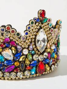 1pc Vintage Luxury Rhinestone Crown Headband, Palace Style Faux Pearl & Gem Decorated Wide Hair Hoop, Suitable For Women's Party & Ball Gown Attire (Rhinestone & Gem Color Varies Randomly) - Color - View 3