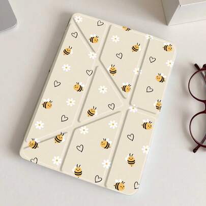 Ốp bảo vệ hai mặt bằng acrylic trong suốt hình ong hoạt hình, tương thích với iPad thế hệ thứ 10, iPad 10.2/iPad Mini 6/iPad Mini 7/9.7", Galaxy Tab A8 8.7", thiết kế gập 3+Y chống cong vênh, tương thích với Kindle Paperwhite thế hệ thứ 12 (2024), các góc được gia cố bằng silicon, chức năng tự động bật/tắt màn hình, món quà tuyệt vời cho các dịp lễ.