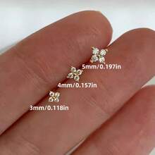 Mini Clover Flower Stud Earrings For Women - Dainty Zirconia Sweet Fresh Jewelry, Tiny Floral Ear Studs For Daily Wear, Dating & Gift Giving - Gold - View 5