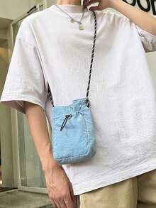 Men's Mini Messenger Bag, Shoulder Bag, Crossbody Bag, Wallet Phone Bag - Blue - View 4