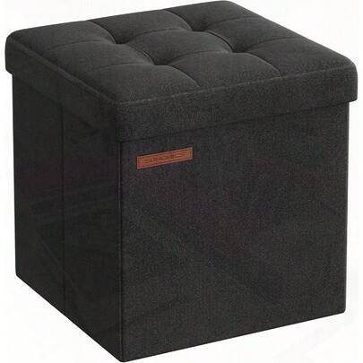 SONGMICS Storage Ottoman Foldable Small Ottoman Foot Rest 11.8 Inches Foot Stool Cube Ottoman With Storage Load Up To 286 Lb For Living Room Bedroom Dorm Ink Black ULSF028B01