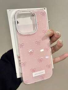 Cute Minimalist Pink Bow Polka Dot Phone Case, Compatible With IPhone 17 Pro Max, 17 Pro, 17 Air, 17, 16, 15, 14, 13, 12, 11 Pro Max Plus, Soft Protective Back Cover, Gift For Girls - Bow - View 1