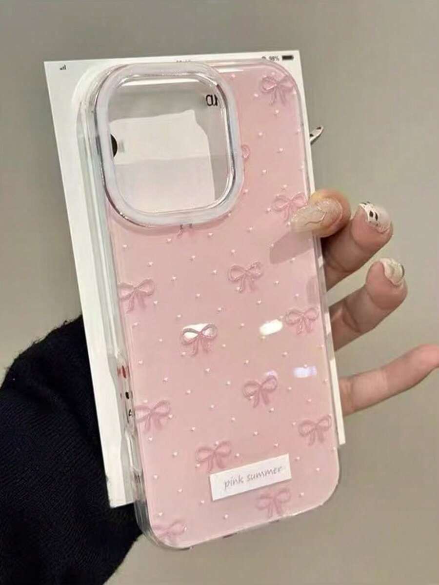Cute Minimalist Pink Bow Polka Dot Phone Case, Compatible With IPhone 17 Pro Max, 17 Pro, 17 Air, 17, 16, 15, 14, 13, 12, 11 Pro Max Plus, Soft Protective Back Cover, Gift For Girls - Bow - View 1