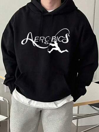 1pc Unisex Plus Size Vintage English Print Thermal Lined Hoodie, Casual Outdoor Commute Wear, Autumn/Winter