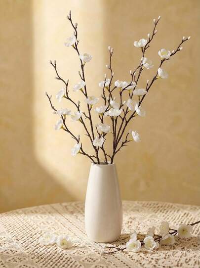 Cirelle 4/8pcs Artificial Flowers White Plum Blossom 21.7'' Fake Wintersweet Long Stem Plastic Flowers Home Hotel Office Wedding Party Garden Decor, New Year, Christmas, Valentine's Day, Rama Table Decor, Family Dining, Wedding Decor, High-End Hotel Supplies, Housewarming Gift, Summer Home Decor
