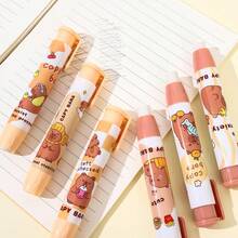 4/6pcs Cute Capybara Astronaut Cartoon Extendable Pencil Erasers With PVC Oval Balloon Design, For School & Office Supplies - Multicolor - View 2