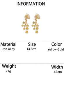 一对波西米亚风复古优雅镂空花朵设计长耳环，适合女性佩戴，可用于派对、宴会和日常佩戴。 - 金黃色 - 查看 8