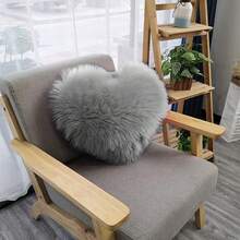 1 件人造羊毛腮红粉色毛绒心形抱枕套，柔软舒适，不脱落，可洗、可折叠、可拆卸，适用于客厅、卧室、沙发、窗户、房间装饰 - 灰色 - 查看 10