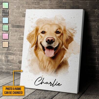 Custom Pet Photo - Personalized Watercolor Pet From Photo - Personalized Custom Framed Canvas No Framed Poster Living Room Wall Art, Home Decoration Family Gift For Pet Lovers, Valentine's Day Decor, Multi-Functional, Ornamental, Anti-Mold, Reusable