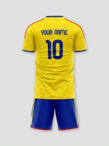 2pcs Colombia Style Sports Sweatshirts, Classic Design Made For National Team, Preparing For World Cup. Main Color Is Yellow. Customizable With Team Badge, Number And Name. Breathable Micro-Perforated Fabric, Comfortable For Daily Wear, Casual Outfit, Training, Also Suitable As Gift For Friends, Christmas, New Year Or Father's Day - Yellow - View 4