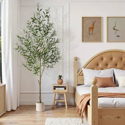 ALUPSSUC Künstlicher Olivenbaum – 1,5–2,1 m hohe Kunstpflanze aus Seide mit naturgetreuem Holzstamm und lebensechten Früchten – Ideal für moderne Wohnungen, Büros und Wohnzimmer als Bodendekoration