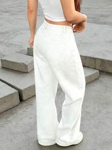 Quần jeans nữ ống đứng dáng rộng, chất liệu mỏng, thanh lịch, thoải mái, đa năng, phong cách đường phố Y2K, phù hợp cho mùa xuân/hè, màu trắng. - trắng - Xem 3