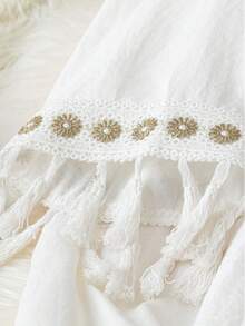 大码女士轻薄梭织波西米亚流苏沙滩罩衫薄纱披肩 白色 春季 - 白色 - 查看 4