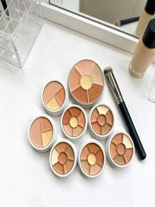 1pc Acrylic Round 3/6 Grid Hollow Makeup Box, Suitable For Eyeshadow/Lipstick, Multi-Grid Cosmetic Storage Box, Portable Refillable Powder Sample Container, Makeup Powder Packaging Box - Multicolor - View 6