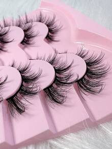 7 Pairs Cat Eye False Eyelashes, Natural Fluffy Faux Mink Lashes, Full Strip Fake Eyelashes, Suitable For Daily Wear - Black - View 2