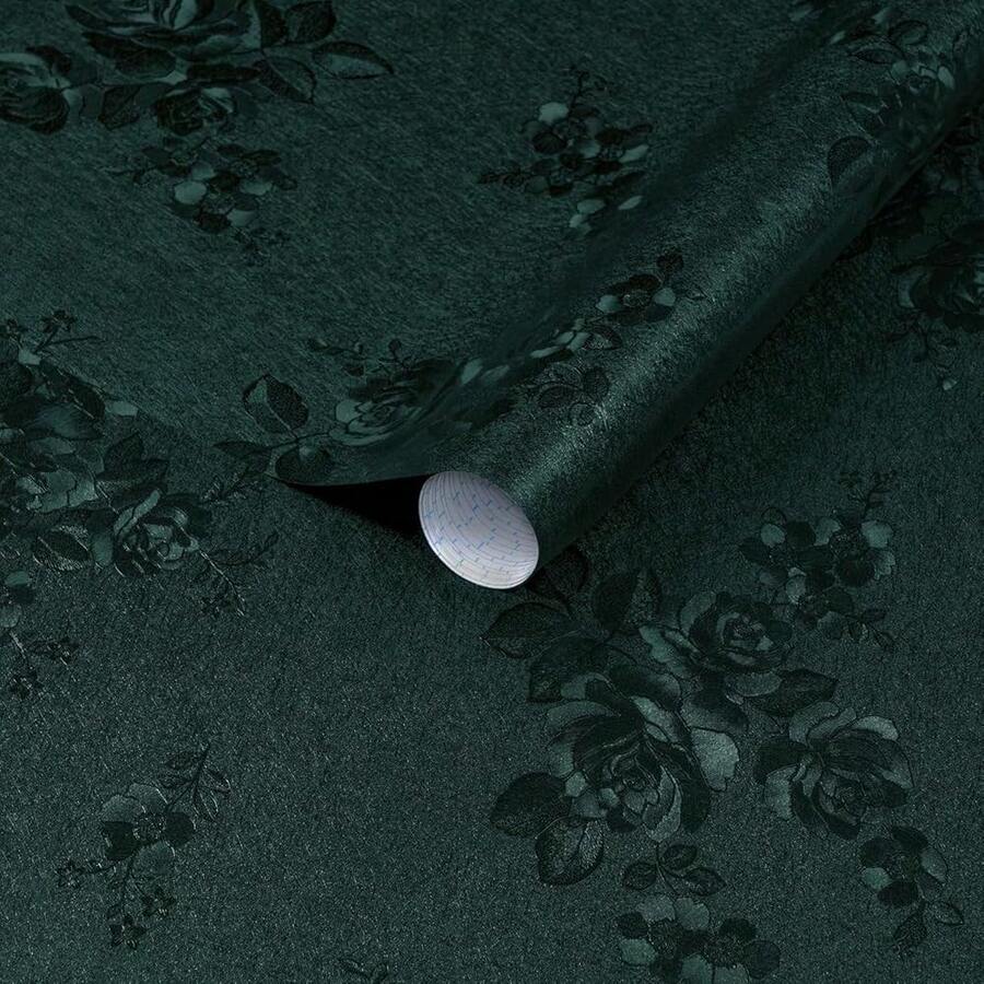 Dimoon 17.7''x236'' Green Peel And Stick Wallpaper Gothic Floral Wall Paper Contact Paper Closeout Renter Friendly Modern Se- Adhesive Damask Cabinet Vinyl Roll(236''x17.7'', Green Floral Textured) - Green - 查看 1