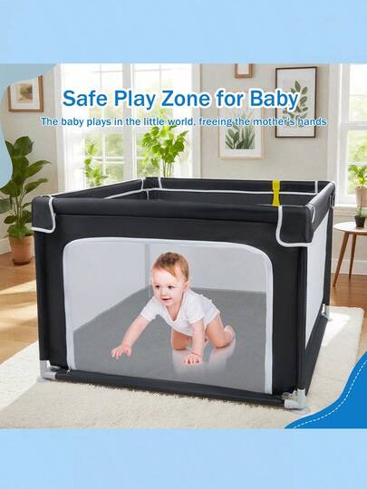 Baby Playpen For Babies And Toddlers,Small Baby Fence Floor Yard,Soft Breathable Mesh, Anti-Slip Base, Mini Play Yard With Pull-Up Ring  Anti-Fall Play Yard With Gates,36"X36"In