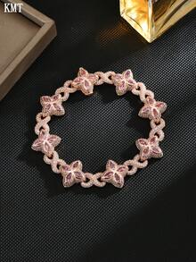 1 Piece Iced Out Colorful Eye Infinity Link Bracelet For Men Prong Setting Plated Hip Hop Jewelry The Four Leaf Clover Element Symbolizes Luck, And The Overall Design Conveys The Expectation Of Multiple Good Luck - 四葉草款 - 查看 19