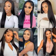 PQL 200% Density Straight Glueless Wigs Brazilian Human Blended Hair 5x5 Pre Plucked Pre Cut Wear And Go Glueless Lace Closure Wig 28 34 Inch Invisible Strap 13x4 HD Lace Frontal Drawstring Wig 34 Inch 13x4 Transparent Straight Lace Front Human Blended Hair Wigs For Women - Natural & Black - View 8