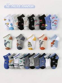 12双儿童/男孩/女孩袜子，校园袜，足球/汽车/恐龙图案，透气舒适柔软休闲运动袜，适合日常穿着、节日礼物、返校季、校园、运动、课堂、新学期、学生，颜色和款式随机发货 - 彩色 - 查看 7