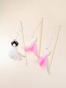 3pcs Cute Paw Print Cat Teaser Wands, Cat Claw Feather Stick With Bell, Interactive Cat Self-Playing Toys, New Cat Claw Feather Teaser Wands - Multicolor - View 6