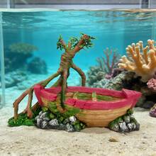 1pc Realistic Fishing Boat Design Aquarium Decor, Fish Tank Accessories, Underwater Landscape Ornament, Decoration, Resin Sunken Ship Model, Suitable For Freshwater And Saltwater Aquariums, Also Can Be Used As Living Room, Bedroom, Tabletop Decor - A - View 2