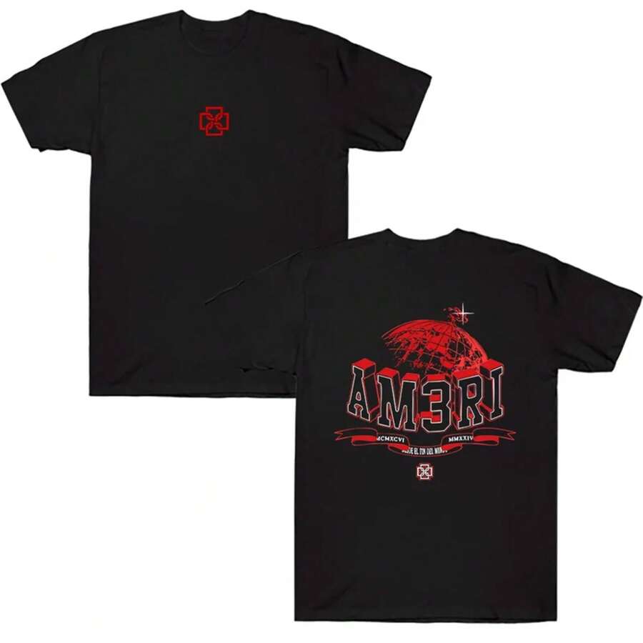 Camisetas gráficas Duki Remera Irema DUKI AM3RI para hombres, tops de manga corta oversize, ropa de calle unisex, camisetas de algodón de alta calidad para el verano - Negro - Ver 1