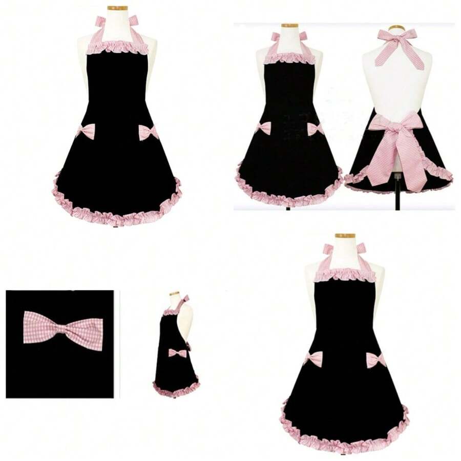 Cute Fashion Apron For Women Girls Waitress Kitchen Cooking Baking Chef Bib Apron Dress Home Restaurant - 1pc Black - View 1