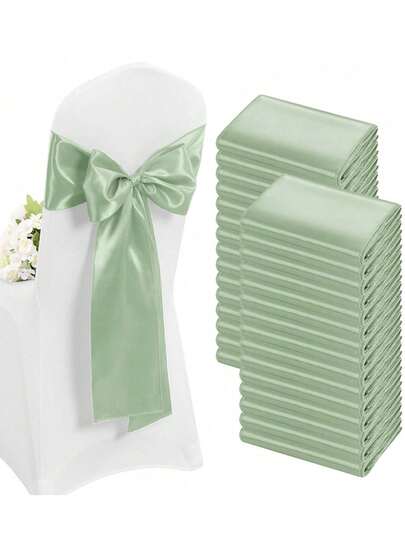 4 piezas/10 piezas Lazos de silla de satén verde salvia, cinta de lazo universal para silla de boda de seda, adecuada para restaurante, banquete, ceremonia de graduación, Día de San Valentín, fiesta de cumpleaños, hogar, cocina, recepción, decoración de silla de comedor