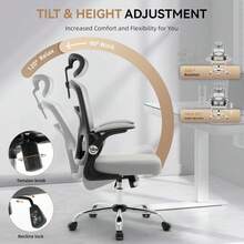Silla de Oficina ergonómica, Silla de computadora de Malla para el hogar, con Ruedas, Silla de Juegos de computadora de Respaldo Alto con reposacabezas Ajustable, sillas de Trabajo giratorias para el - Gris - Ver 1