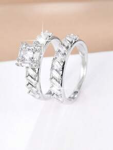 2枚女士优雅锆石结婚戒指 - JZ22162-銀色 - 查看 8
