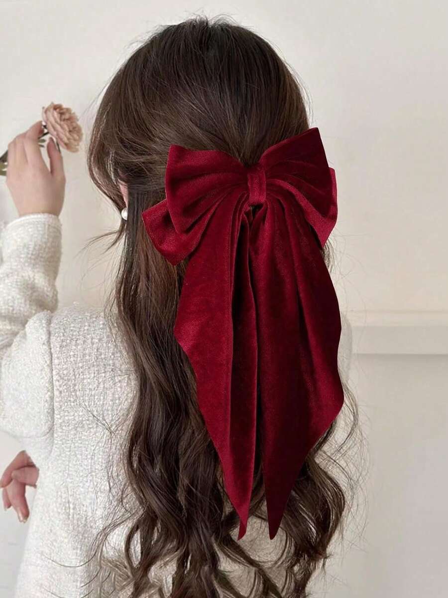 1/2 piezas Pinzas para el cabello con lazo de satén de cola larga para niñas, diseño de lazo de cola larga con estilo de fiesta, lindo y llamativo, perfecto para fotos - Burdeos - Ver 1