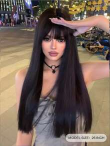 1. Tóc giả thẳng màu đen, chịu nhiệt, làm từ sợi tổng hợp, thích hợp sử dụng hàng ngày, vẻ ngoài tự nhiên và chân thực (Không bao gồm phụ kiện) - màu đen - Xem 2