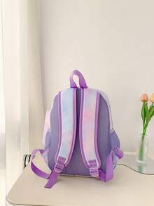 Cartoon Backpack For Teenagers, Cute Bear Print Schoolbag With Pencil Case - Purple - View 5