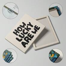 1pc "How Lucky We Are" Quote Wall Art, Vintage Aesthetic Canvas Print, Horizontal Banner Poster, Text Decor Painting, Suitable For Bedroom, Living Room Or Office Bar Cart Wall Decor, Framed Or Unframed - Multicolor - View 2