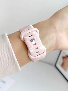1条情人节爱心印花硅胶表带，兼容 38mm 40mm 41mm 42mm 44mm 45mm 49mm（S10 42mm）（S10 46mm），时尚柔软硅胶运动表带，兼容 Series 11 Ultra 3 SE3 Ultra 2 S10 SE2 9 8 7 SE 6 5 4 3 2 1，情人节礼物 - 淺粉紅色 - 查看 4